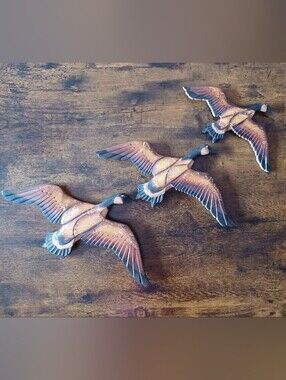 Canadiana Hand Carved Wood Flying Geese Wall Decor Set Of 3 Rustic Cottagecore